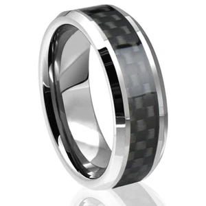 🔥NEW Tungsten Carbide Ring Mens Black Carbon Fiber Promise Wedding Band 8-14 - Picture 1 of 43