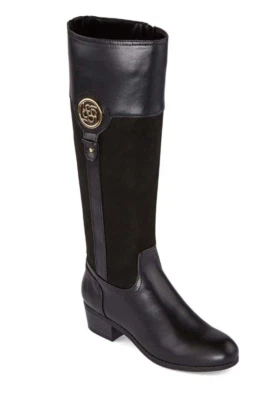 Liz Claiborne Womens Black Tan Brown Tilia Riding Stacked Heel Boots Size 10 M - Image 1 of 4