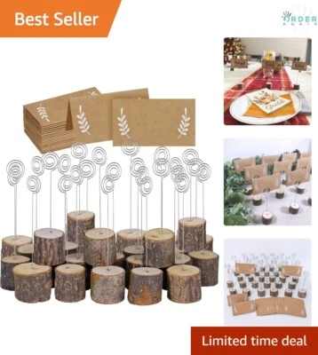 Portatarjetas de madera rústica 30 piezas con alambre giratorio para mesa de fiesta de boda Foto 1 de 4