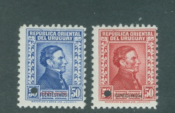 Uruguay 1928, two 50c Artigas, trial colors, WATERLOW SPECIMEN ovpt., NH #371 - Image 1 of 1