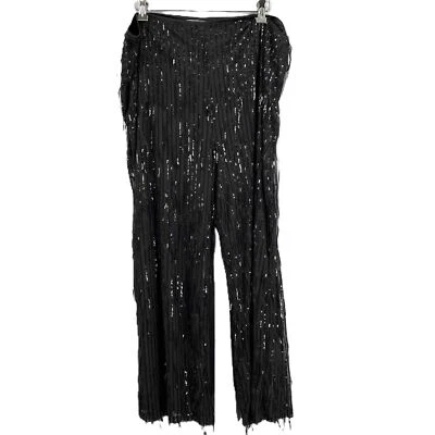 Pantalones Nanette Lepore negros con flecos de lentejuelas brillantes para mujer extra grandes Foto 1 de 4