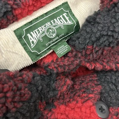Chaqueta con botones a cuadros American Eagle para mujer talla M polar Sherpa rojo búfalo Foto 1 de 4