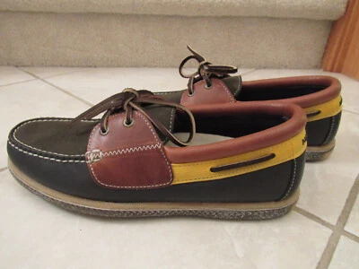 De Colección Nautica Para Hombres 10M Mocasín 2 Ojos Encaje Barco Zapato Azul Marrón Amarillo Cuero Nuevo Foto 1 de 4