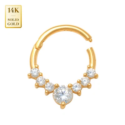 Pendientes de aro con espiga de circonita cúbica de oro macizo 14K REAL 18G Foto 1 de 4