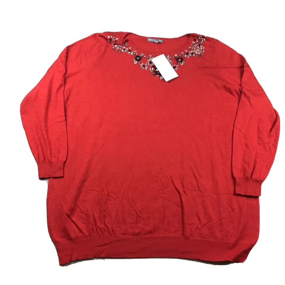 Suéter Jessica London para mujer 22/24 rojo adornado mezcla de cachemir suéter nuevo con etiquetas Foto 1 de 4