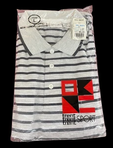 VTG NOS Trent Sport Black/gray Stripe Polo single stitch Preppy Hipster L - Picture 1 of 7