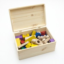 HolzFee Holzklötze 50 Holzbausteine 3 Autos 1 Kiste Holz Baustein Set Bauklötze