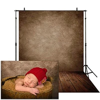  5x7ft Soft Fabric Brown Wall with Wooden Floor Photography Backdrop 5'x7' - Imagem 1 de 4
