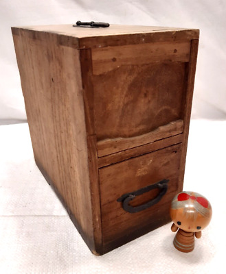 Antique Sugi Wood Box Japanese Office Dresser Drawers Hidden Draw C1920s #43 • 165$