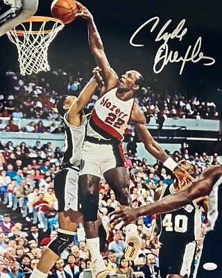 Clyde Drexler Signed Autographed 16x20 Photo JSA Authen Portland Trail Blazers 7 - Image 1 of 2