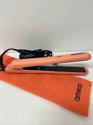 Amika 1" Wide Flat Iron Coral Pink FFF Hair Styling Straightener Tested Works - Image 1 of 4