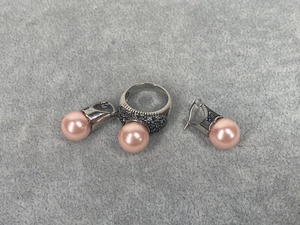 Stainless Steel Ring And Eating Set 316L Pink Stone Size 8  - Picture 1 of 2