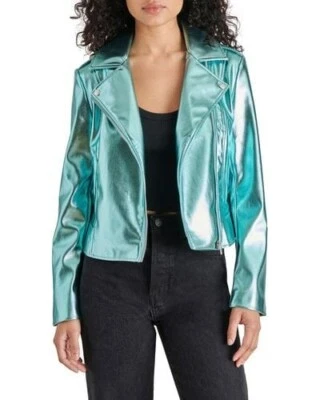 Steve Madden MEDIANA Metálica Imitación Cuero Chaqueta Moto Mujer Nueva con Etiquetas Verde Claro Foto 1 de 4