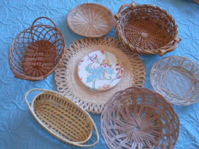 Vintage Boho Basket Wall Lot Of 8 pc. Wicker Rattan Wall Decor - Image 1 of 4