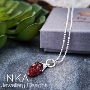Inka 925 Sterling Silver 18" Ball Bead Necklace with Raw Garnet pendant - Picture 1 of 5