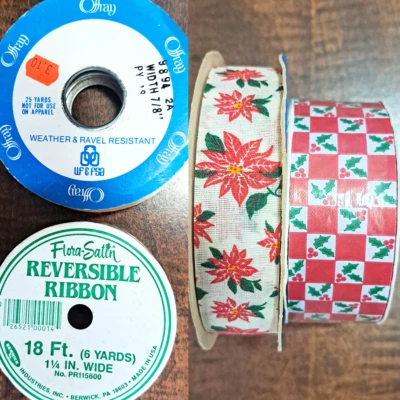 Lote Berwick Vintage Fita Natal Tecido Offray Flora Cetim Reversível - Imagem 1 de 4