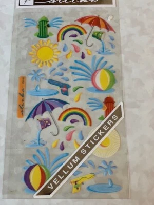 PEGATINAS CLÁSICAS ADHESIVAS VERANO DIVERSIÓN PLAYA OCÉANO SALPICADURAS SOMBRILLA 42 PIEZAS Foto 1 de 2