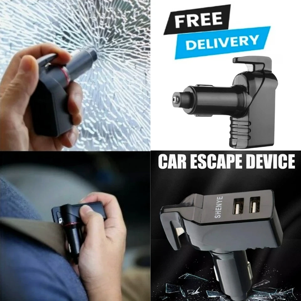 Cargador de Carro Coche Universal Dual Salvador de Vida  Rompe Vidrio y Cinturon - Image 1 of 4