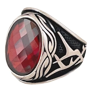 Real Solid 925 Sterling Silver Red Zircon & Marcasite Stone Men Woman Ring #5 - Picture 1 of 4