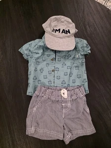Carter's Just One You Baby Boys Summer Outfit Button Up Shirt Shorts Hat - Picture 1 of 5