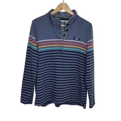 L.L. Sudadera Bean Manga Larga Cuarto Botón Mujer Grande Azul Arco Iris Rayas Foto 1 de 4