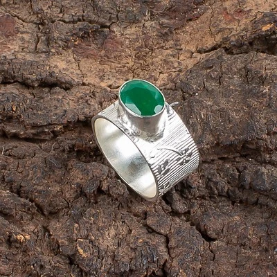 Green Onyx Gemstone 925 Sterling Silver Ring Handmade Jewelry Ring For Gift - Image 1 of 3
