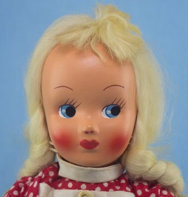 Máscara pintada de celuloide muñeca niña tela polaca vintage de 15" cara ropa original Foto 1 de 4