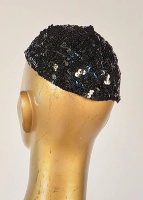 SOMBRERO GORRA CALAVERA LENTEJUELAS NEGRO AZABACHE TINTA AÑOS 20 FLAPPER  Foto 1 de 4