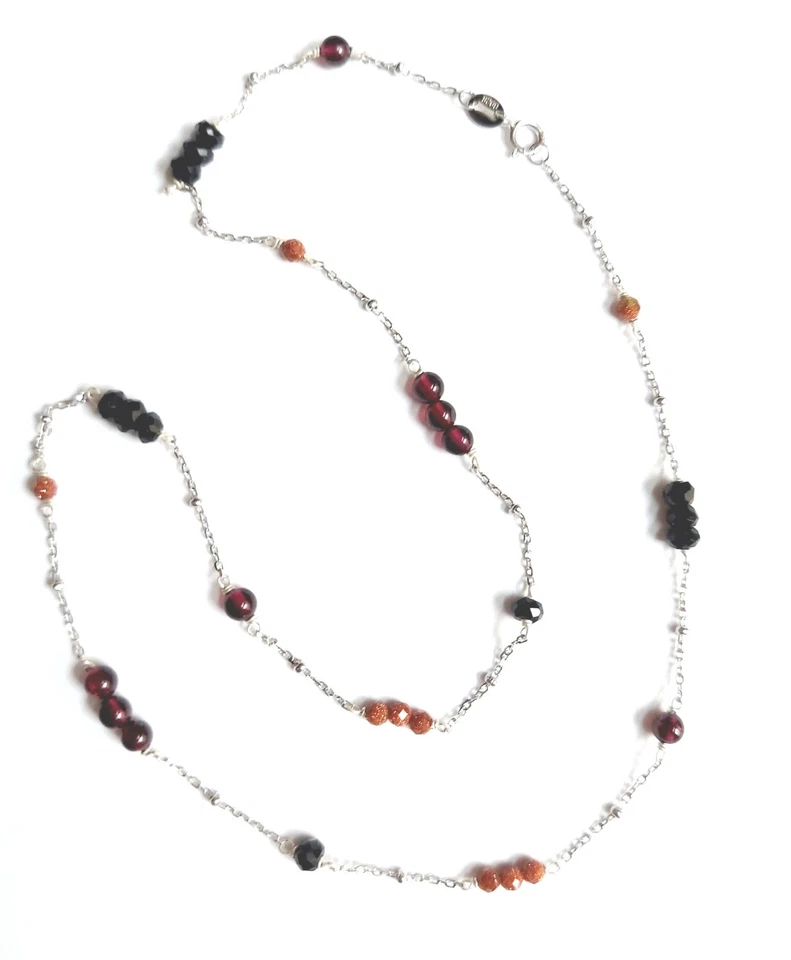 Collana in argento 925 con spinello nero, granato e pietra di luna sfaccettata  - Immagine 1 di 4