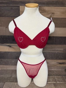 ⚡️Victoria's Secret Very Sexy TEASE Heart Unlined Demi Bra Thong 38DD/L Red NEW - Picture 1 of 2
