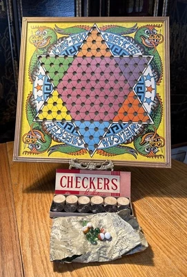 King-Foo Checkers 1938 Chinese Checkers Vintage Glass Marbles & Wood Checkers - Image 1 of 4