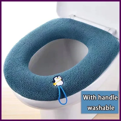 Funda de asiento de inodoro gruesa alfombrilla invierno cálida suave lavable taburete de cierre alfombrilla estuche de asiento Foto 1 de 4