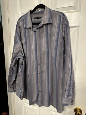 SynRgy Mens Button Up Shirt Size 2XL Long Sleeve Gray Navy Striped 100% Cotton - Image 1 of 4