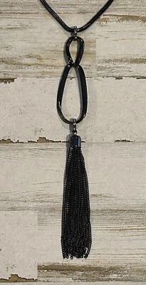 Avenue Black Tassel Statement Pendant Necklace With Rhinestones - Image 1 of 4