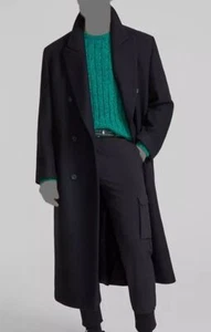 Hugo Boss Men's Black Lined Logo Modern-Fit Wool Blend Overcoat Size M - Picture 1 of 3