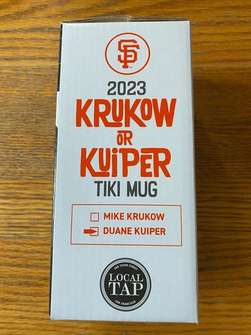 San Francisco Giants 2023 Duane Kuiper SGA Tiki Mug 6/25/23 SGA NIB Kruk & Kuip Cover
