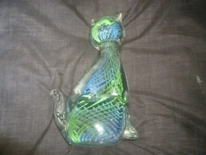 Hand Blown Glass 8.5" Cat Paperweight - Used Nice Condition - Picture 1 of 7