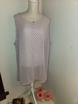 Liz Claiborne Sz 3X Sheer Pink w/Black Sleeveless Embroidered Dots Blouse  - Image 1 of 4