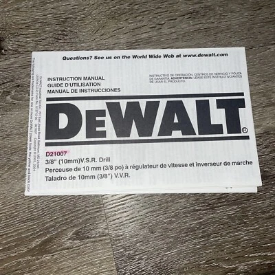 Dewalt D21007 VSR Drill Instruction Manual - Image 1 of 2