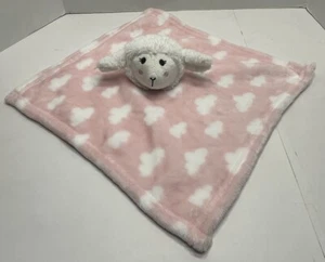 HB Plush White Sheep/Lamb Lovey Pink Security Blanket W/White Clouds 14” X 14” - Picture 1 of 10