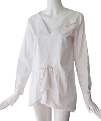 Jil Sander Drawstring Peplum White Crisp Cotton Blouse Sailor-y sz 34 - Image 1 of 4