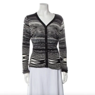 Vintage MISSONI Women Front Button Black White Cardigan Knit V Neck  Size 4 - Image 1 of 4
