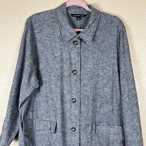 Abrigo Chaqueta Zac & Rachel Botón Frontal Extra Largo Lino Talla 1XL Azul Gris - Imagen 1 de 8