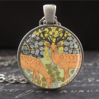 Art Nouveau Deer Necklace Vintage Art Woodland Animal Pendant Silver Jewelry New - Image 1 of 3