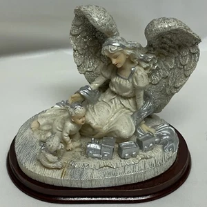 Christmas Collection by Lincolnshire Blue and White Angel w/ Child Sculpture - Picture 1 of 7