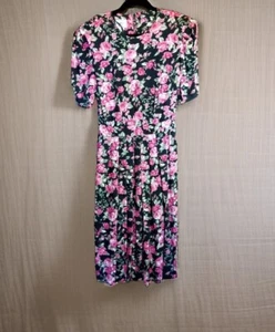 Vestido midi floral vintage años 90 Karin Stevens para mujer manga corta multicolor talla 12 - Imagen 1 de 4