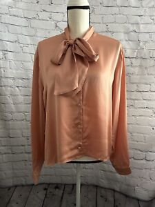 Gucci Uniform Soft Pink 100% Silk Satin Tie Neck Blouse Shirt Top Size 46