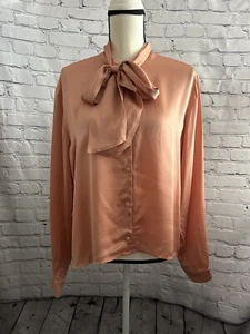 Gucci Uniform Soft Pink 100% Silk Satin Tie Neck Blouse Shirt Top Size 46 - Picture 1 of 7