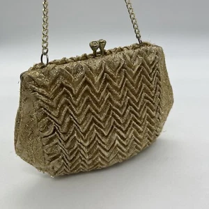 Vintage MCM Pleated Evening Bag Clutch Gold Kiss Lock Hong Kong - Picture 1 of 18