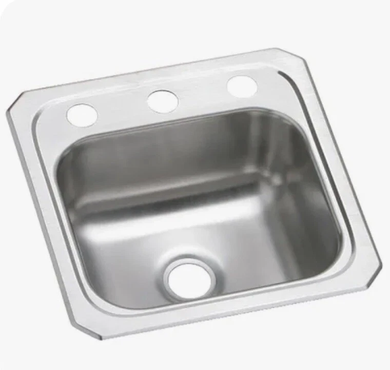 Elkay BCR153 Celebrity 15 дюймов одинарный умывальник из нержавеющей стали - 3 отверстия для крана - Изображение 1 из 4